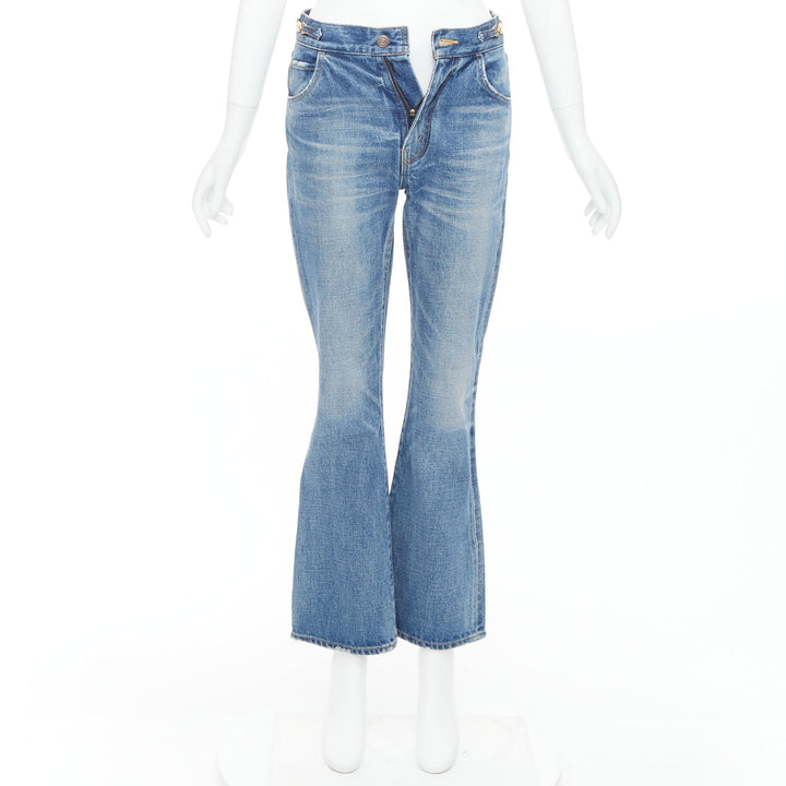 CELINE W_FL_018 Dylan blue washed gold triomphe buckle bootcut jeans 26"