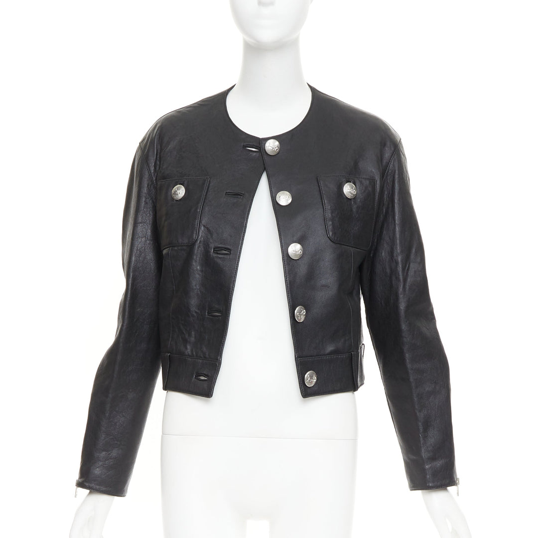 CELINE 2021 Hedi Slimane Chasseur black lambskin button cropped jacket