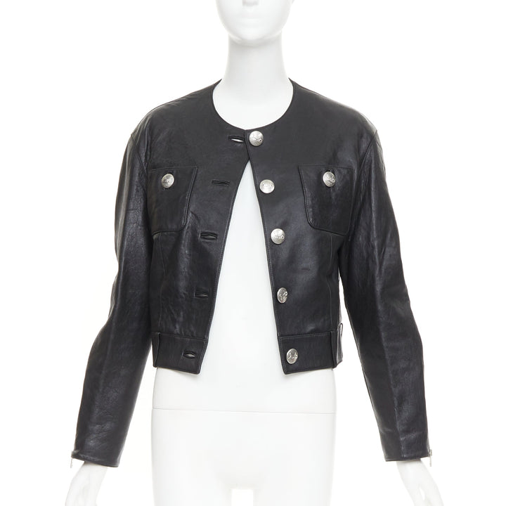CELINE 2021 Hedi Slimane Chasseur black lambskin button cropped jacket
