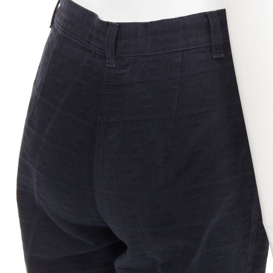 FENDI JEANS Vintage black FF Zucca cotton jacquard high waisted crop pants