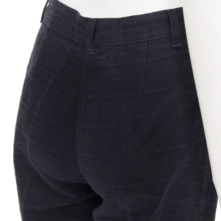 FENDI JEANS Vintage black FF Zucca cotton jacquard high waisted crop pants
