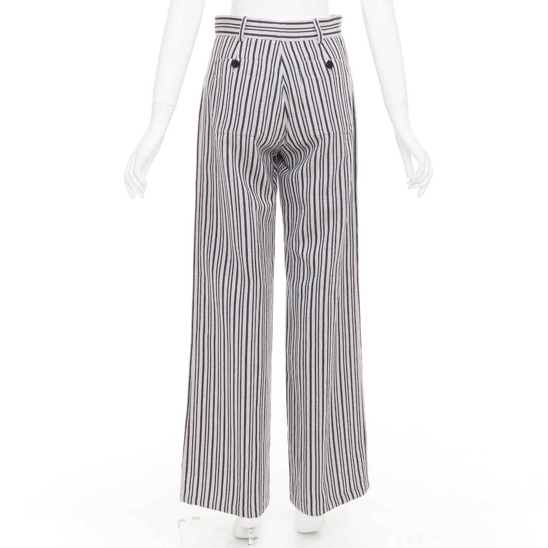 CHRISTIAN DIOR grey navy virgin wool high waisted striped wide leg pants FR36 S