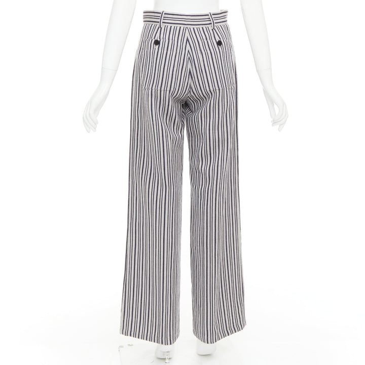 CHRISTIAN DIOR grey navy virgin wool high waisted striped wide leg pants FR36 S