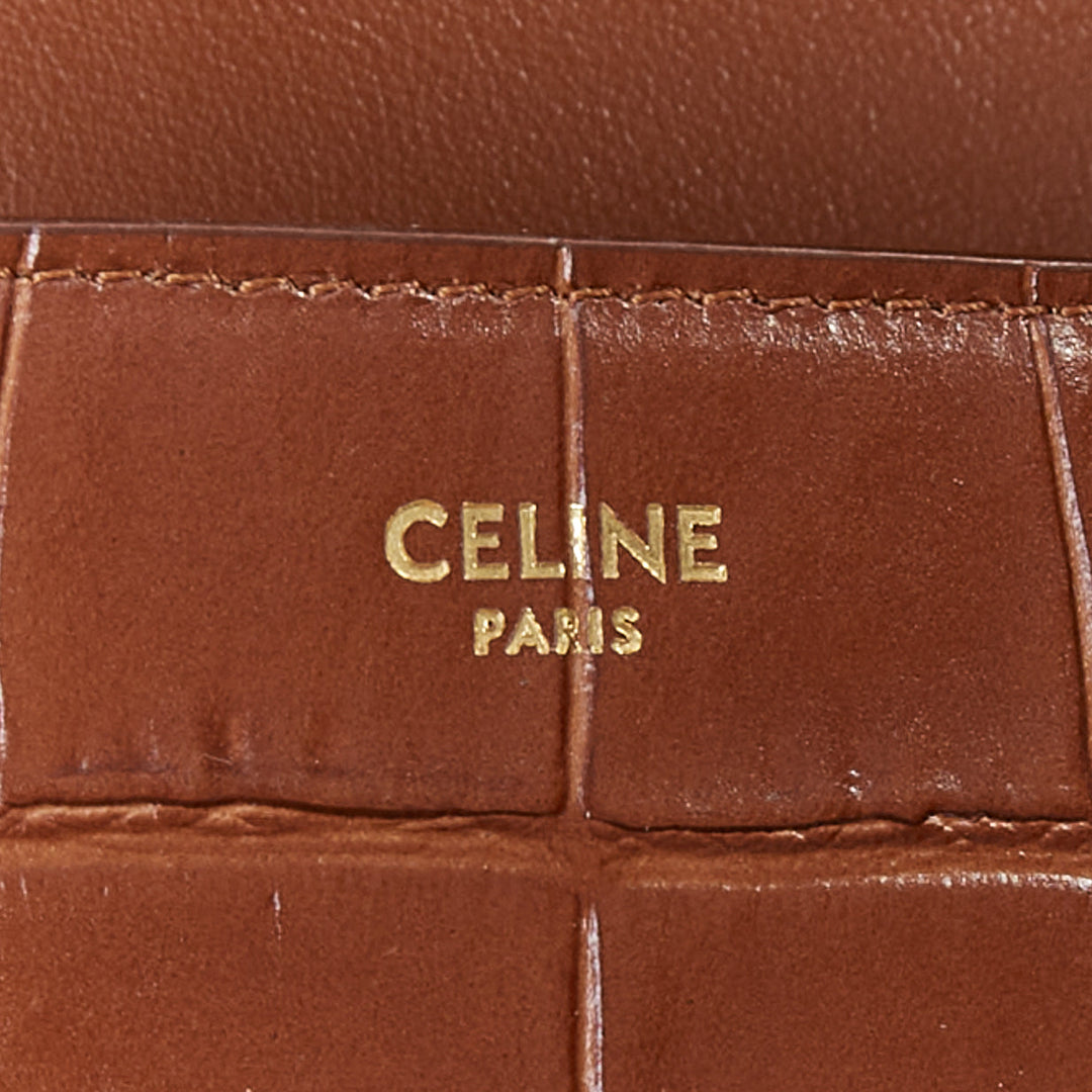 CELINE Medium Tassel brown embossed cow hide leather fringed crossbody bag