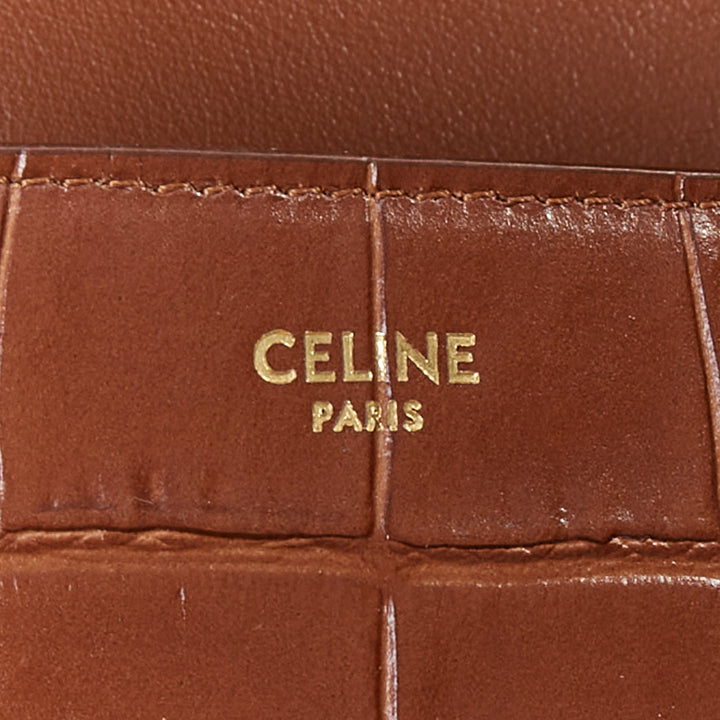 CELINE Medium Tassel brown embossed cow hide leather fringed crossbody bag