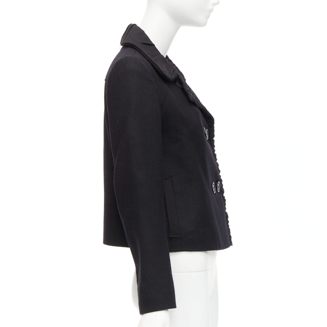 CHLOE 100% wool black gathered ruche trim pleated collar cropped jacket FR36 S