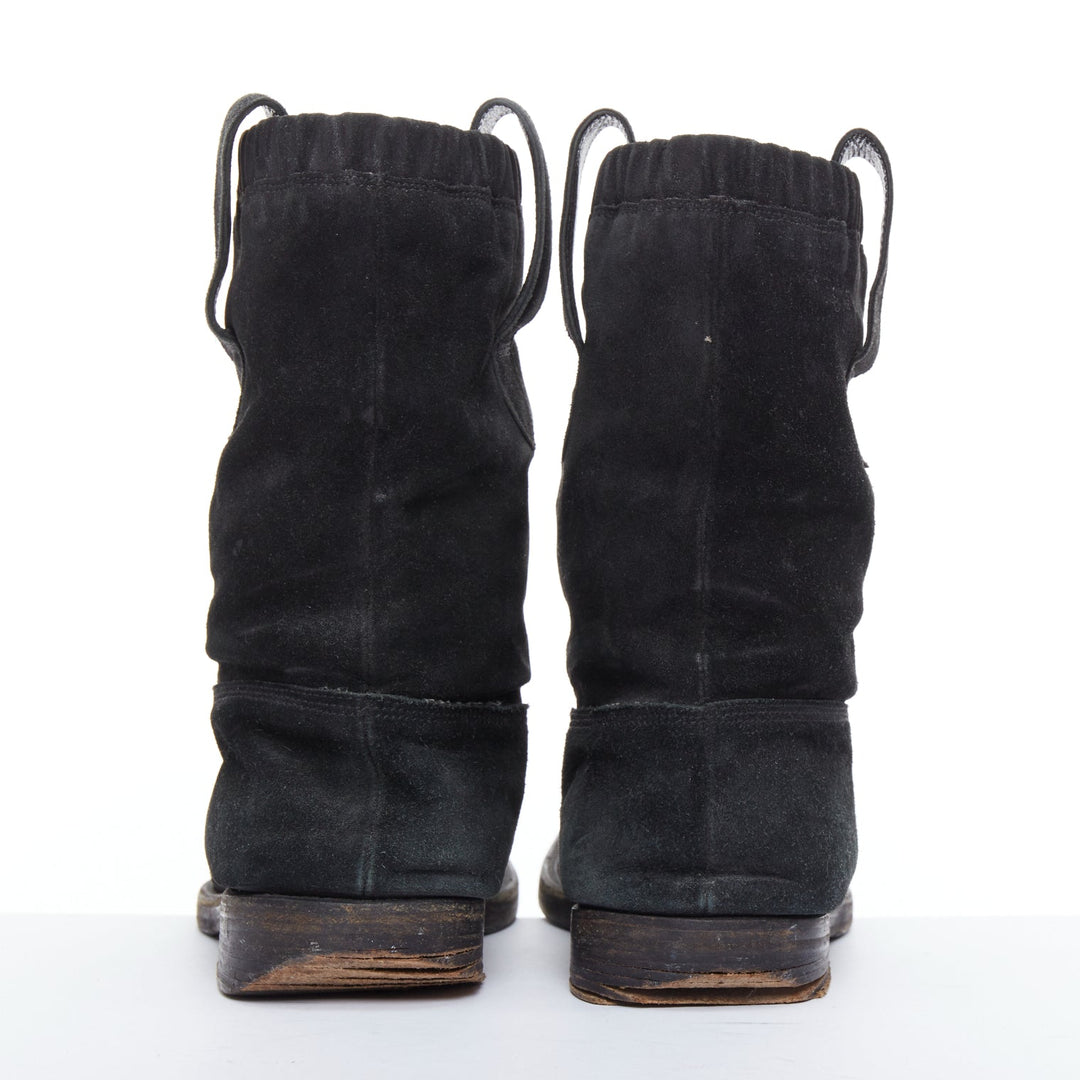 BALENCIAGA black distressed suede leather elastic flat boots