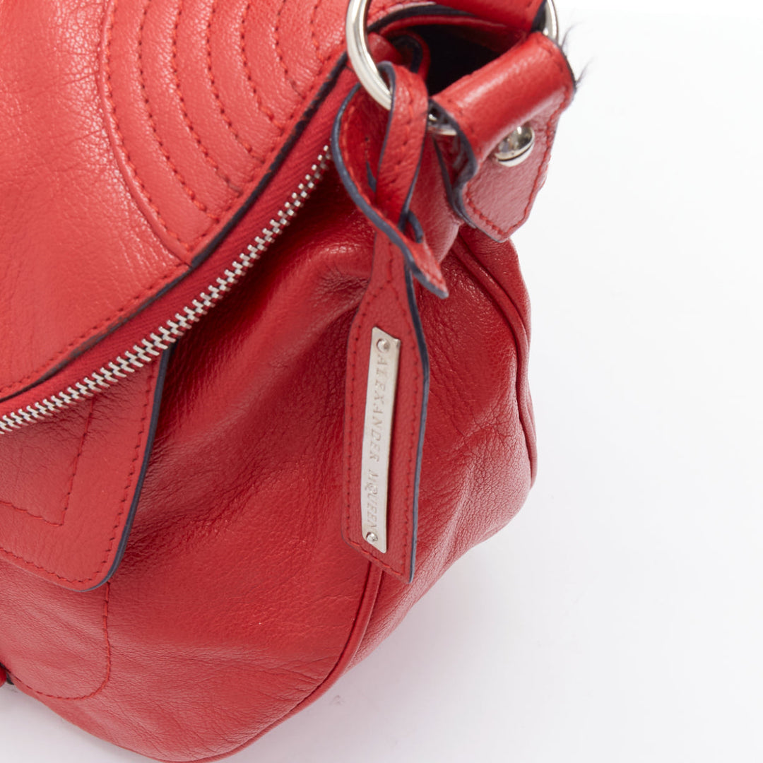 ALEXANDER MCQUEEN Faithful red leather zip biker detail crossbody bag