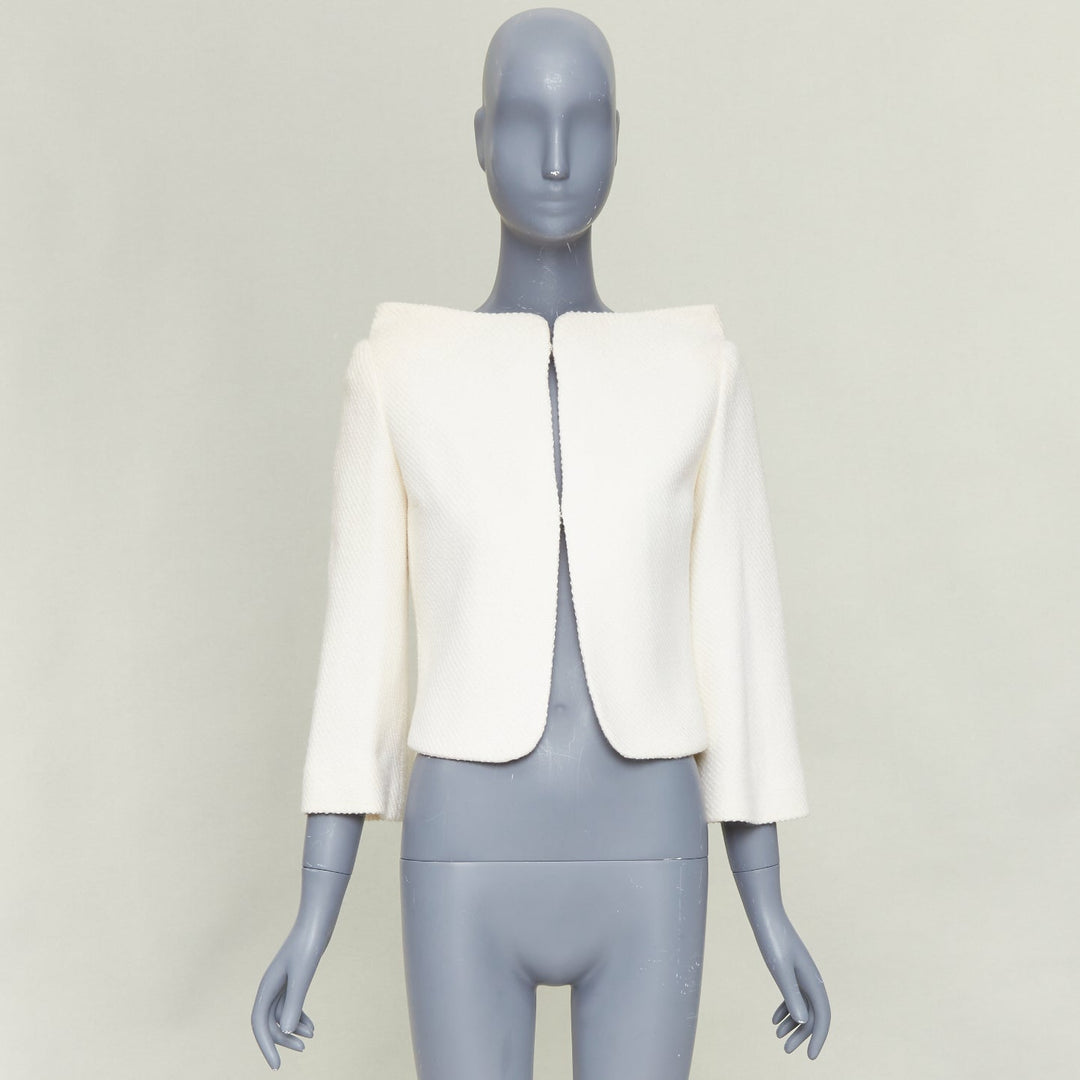 VERONIQUE LEROY 2015 cream textured wool boucle cropped blazer jacket FR36 S