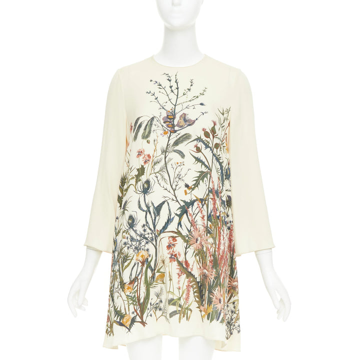 CHRISTIAN DIOR 2020 Jardin Champetre Sauvage cream silk floral dress FR34 XS
