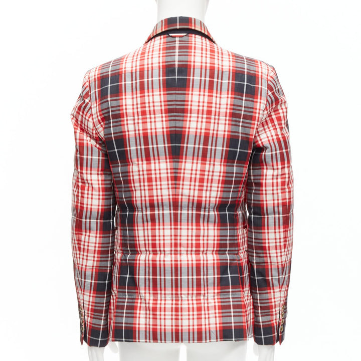 MONCLER GAMME BLEU Giacca red black check down puffer blazer Sz 3 L