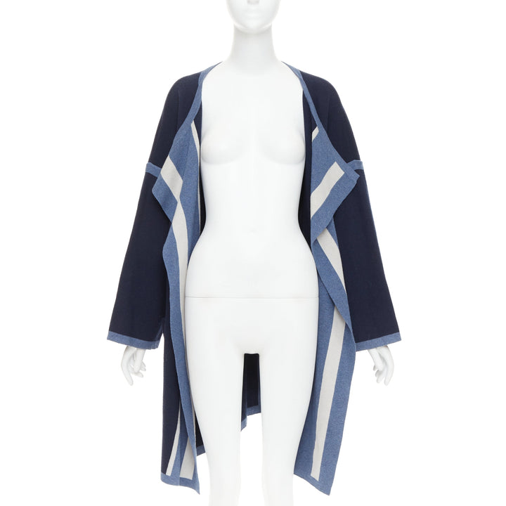 CHLOE navy ocean blue cotton silk cashmere striped cardigan coat XS