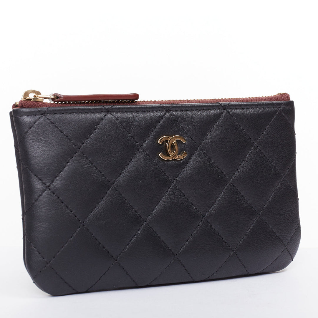 CHANEL Classic Small Zipped Pouch smooth lambskin  gold tone metal pouch