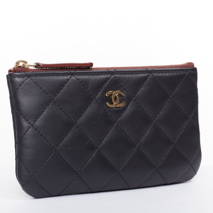 CHANEL Classic Small Zipped Pouch smooth lambskin  gold tone metal pouch