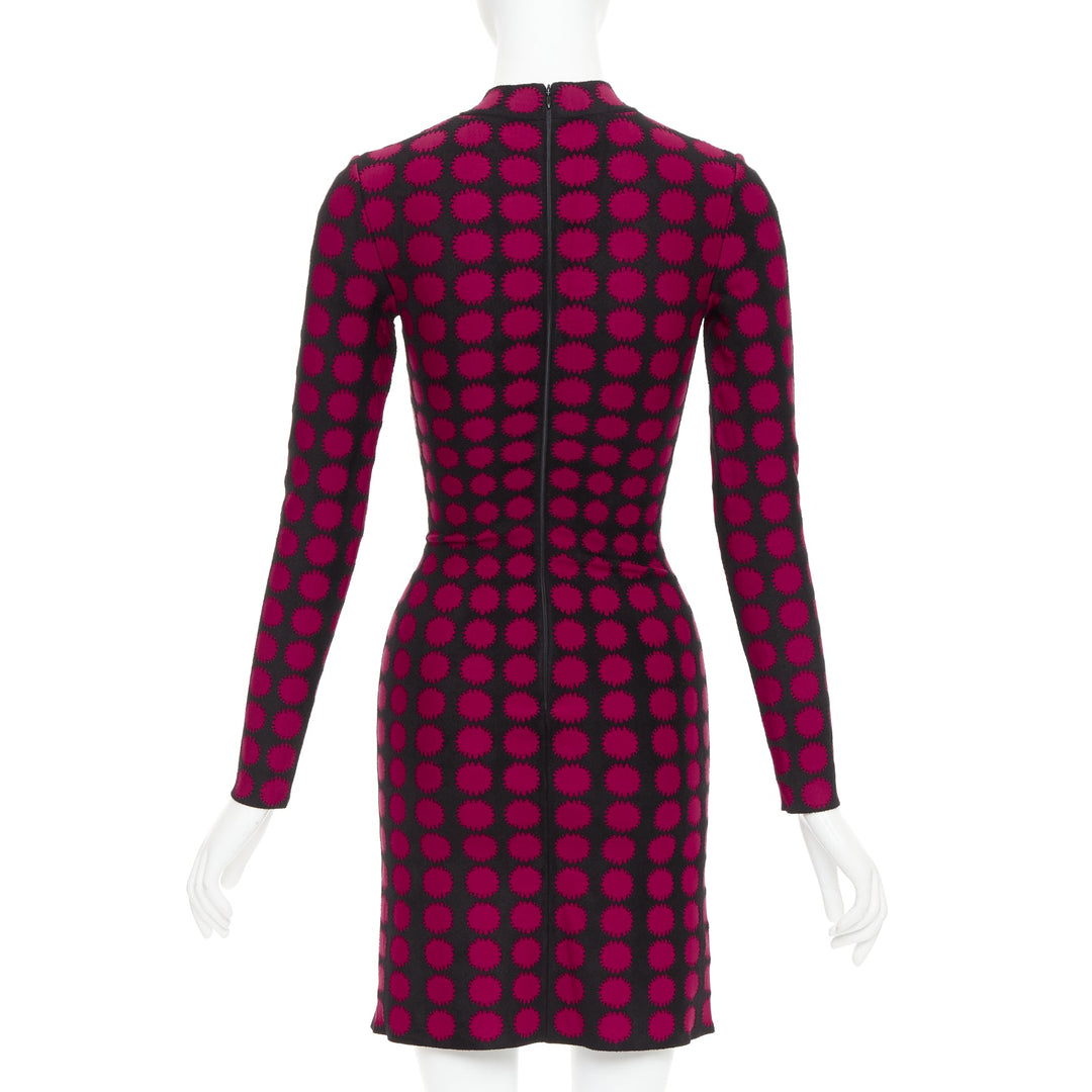 ALAIA red black viscose graphic polka dot illusion bodycon dress FR36 S