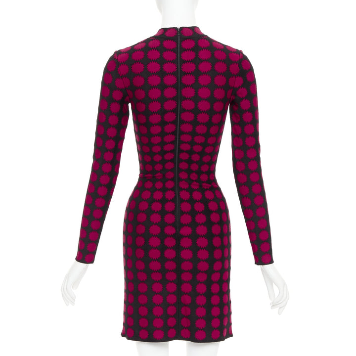 ALAIA red black viscose graphic polka dot illusion bodycon dress FR36 S