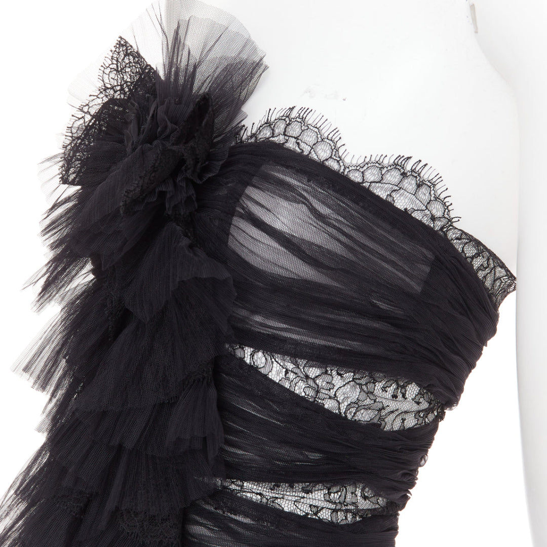 ALEXANDRE VAUTHIER COUTURE AW2022 Runway black pleated tulle sheer lace body top