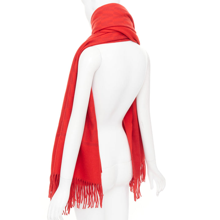 VALENTINO VLOGO 100% cashmere red jcquard fringed blanket scarf