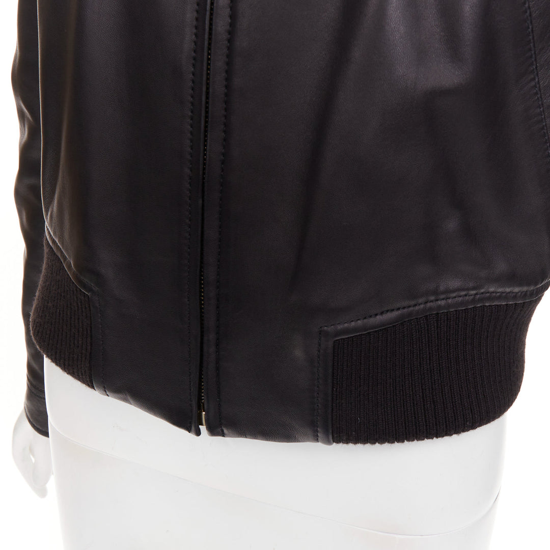 LANVIN 2021 black lambskin leather shearling collar crop aviator bomber FR38 M