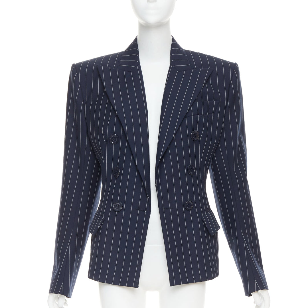 ALEXANDRE VAUTHIER navy blue pinstripe double breasted blazer jacket FR36 S