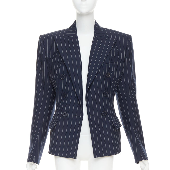 ALEXANDRE VAUTHIER navy blue pinstripe double breasted blazer jacket FR36 S
