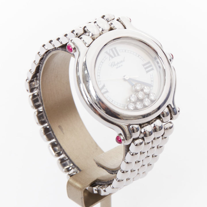 Chopard 2010s Happy Sport Round 32mm 7 Floating Diamond Steel Watch