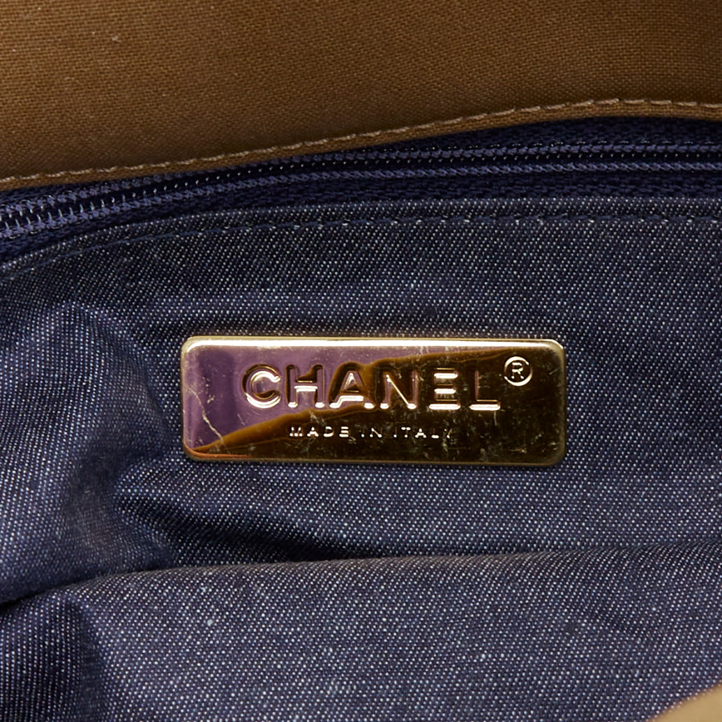 CHANEL 19 Large Flap Bag camel brown quilted canvas chain shoulder bag