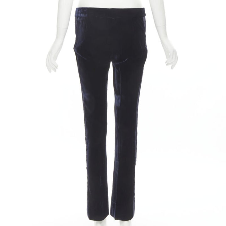 GUCCI Vintage navy blue velvet ladder seam side stripe tuxedo pants IT38 XS