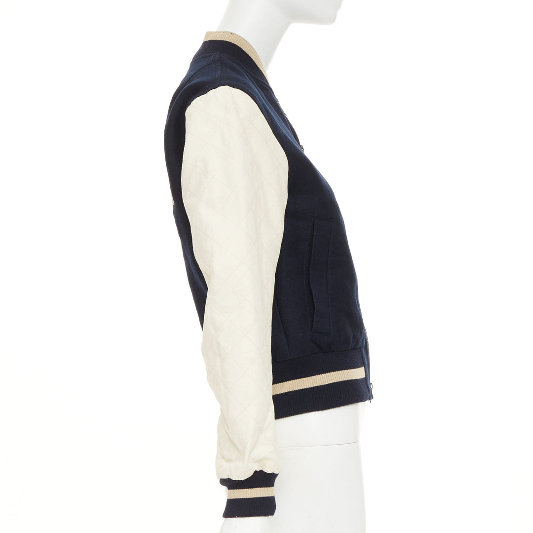DRIES VAN NOTEN 2015 Runway embroidered linen wool varsity bomber jacket IT42 M