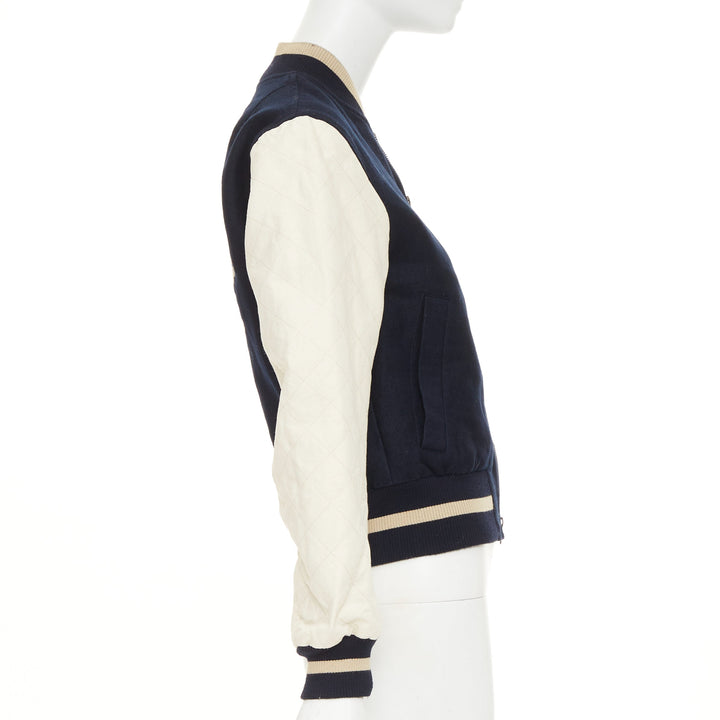 DRIES VAN NOTEN 2015 Runway embroidered linen wool varsity bomber jacket IT42 M