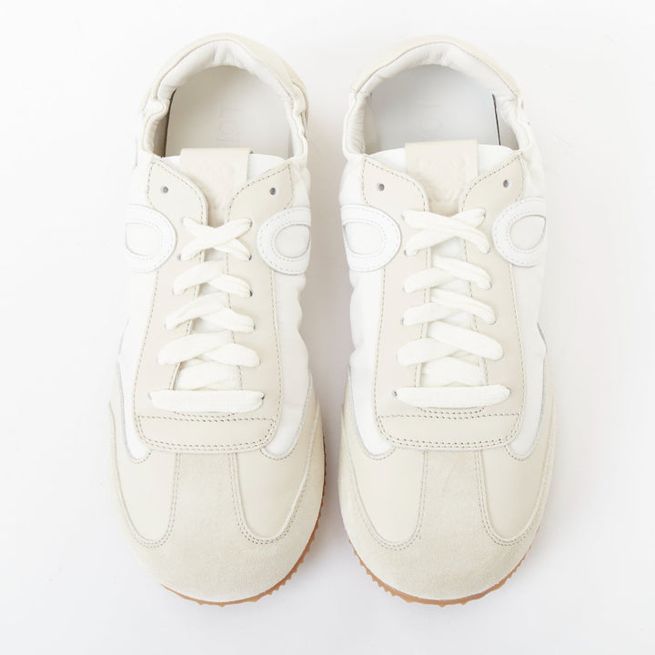 LOEWE Flow Runner white nylon light beige suede classic low top sneaker EU38 US8