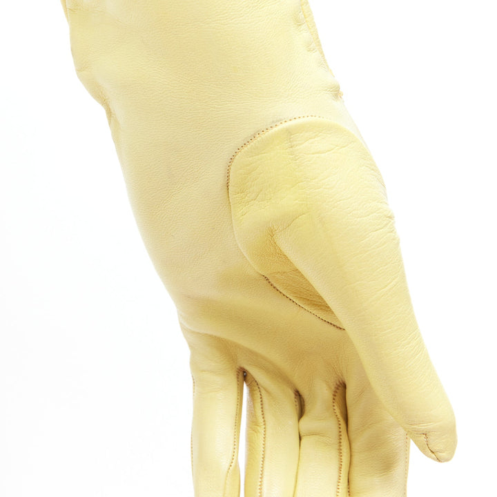 CLAUDE MONTANA Vintage yellow leather topstitch cut out gloves US7