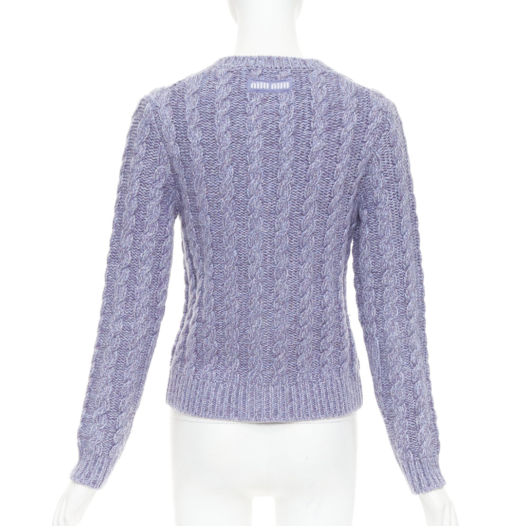 MIU MIU 2023 melange purple cashmere virgin wool cable knit cardigan IT38 XS