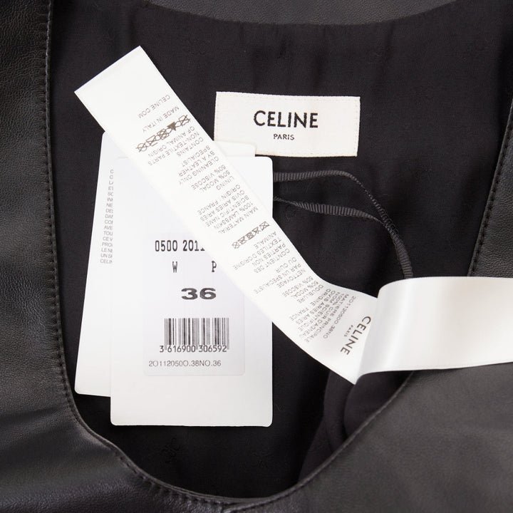 CELINE black lambskin leather gold Triomphe button waistcoat vest FR36 S