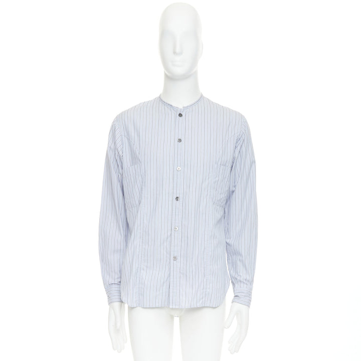 YOHJI YAMAMOTO HOMME light blue grey striped collarless button up shirt JP2 M