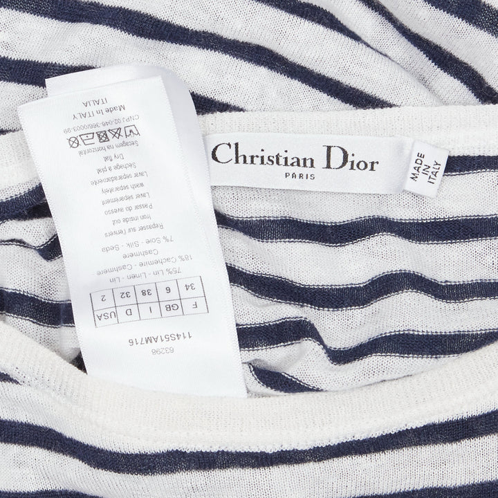 CHRISTIAN DIOR Mariniere white black animal print stripe bateau sweater FR34 XS