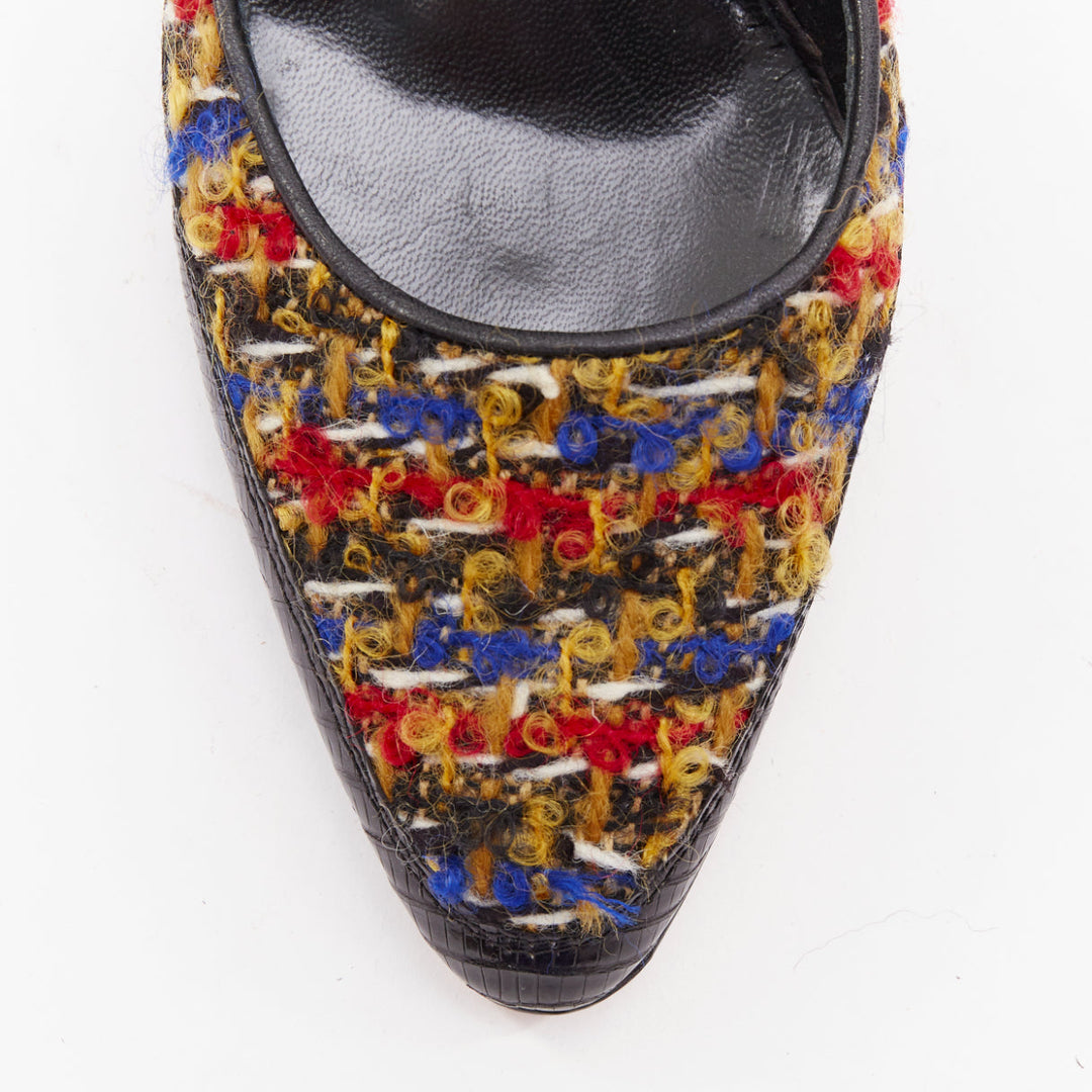 rare MANOLO BLAHNIK Kurung Dorsay multicolor boucle tweed court pumps EU37
