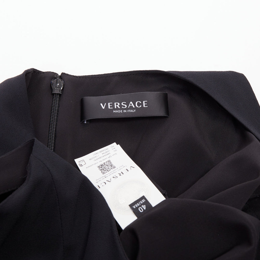 VERSACE 2023 Medusa 95 black viscose silk trim cocktail midi dress IT40 S