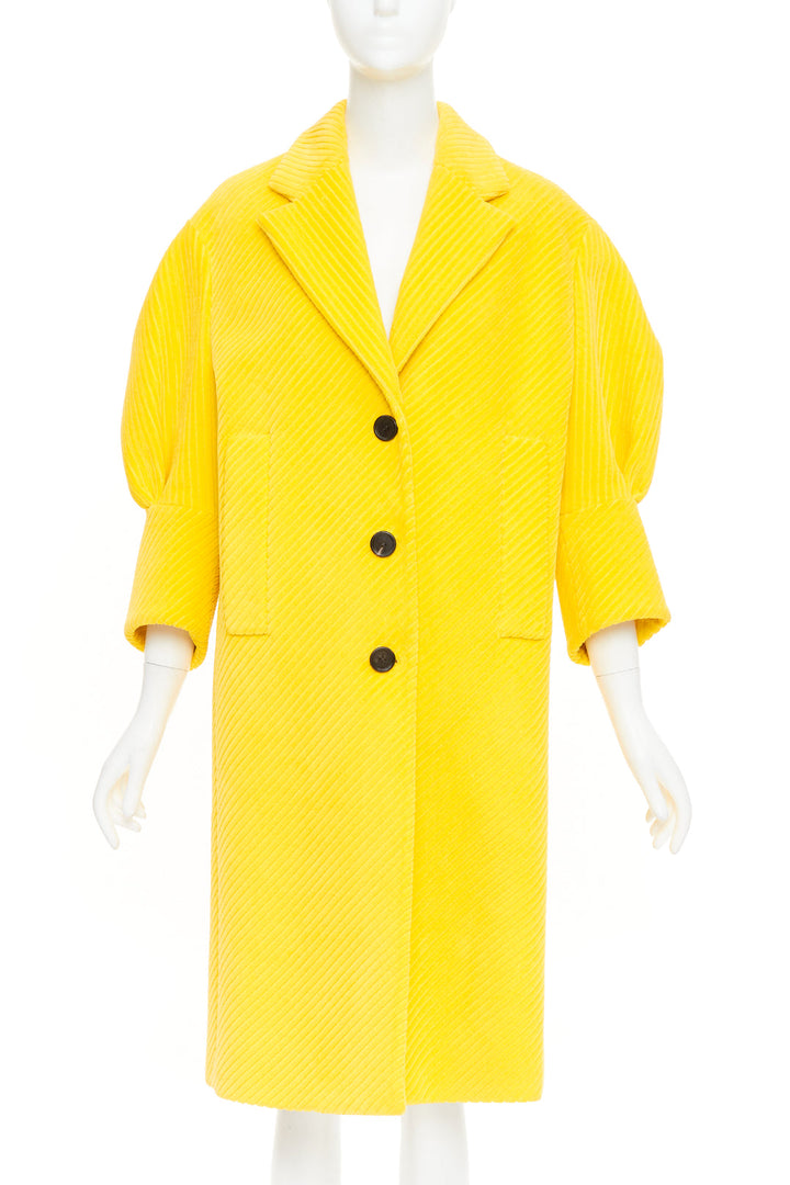 PRADA 2021 Runway yellow cotton corduroy puff sleeve oversized coat IT38 XS