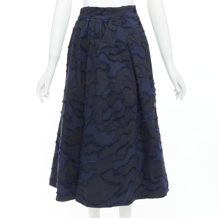 CHRISTIAN DIOR 2020 Runway navy cotton camouflage jacquard midi skirt FR34 XS
