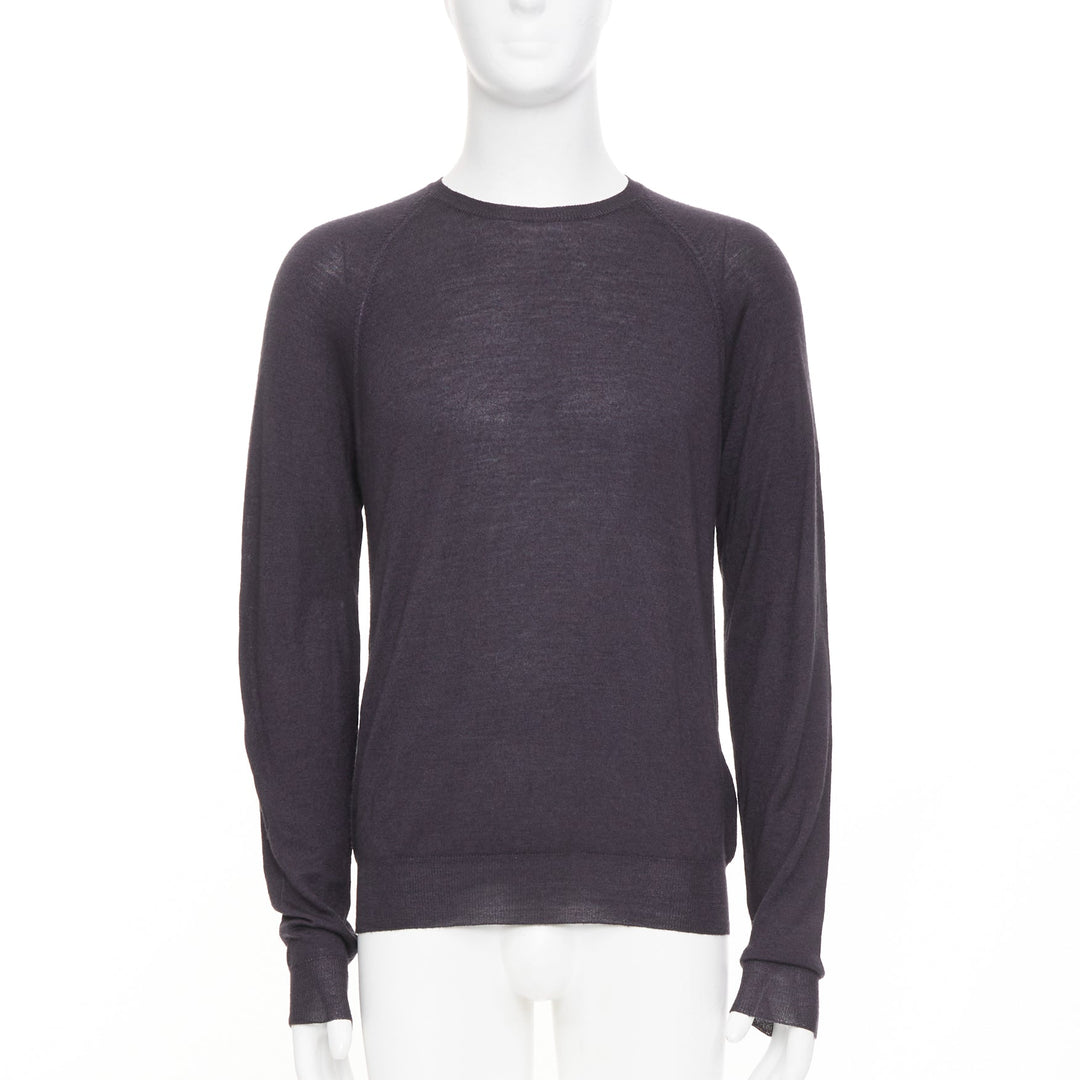 PRADA 2008 dark charcoal grey sheer wool silk blend long sleeve sweater IT46 S