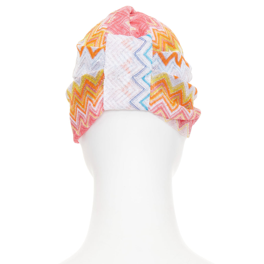 MISSONI 2021 lame viscose multicolor rainbow metallic lurex chevon turban hat