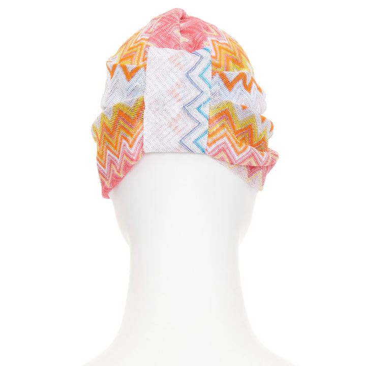 MISSONI 2021 lame viscose multicolor rainbow metallic lurex chevon turban hat
