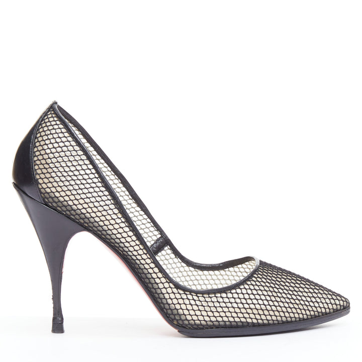 CHRISTIAN LOUBOUTIN Follies Resille black net mesh stiletto heels pump EU37.5