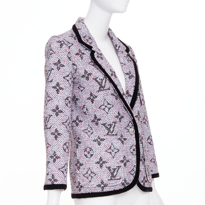 LOUIS VUITTON 2024 Monogram Preppy cream pink black velvet fitted blazer FR34 XS