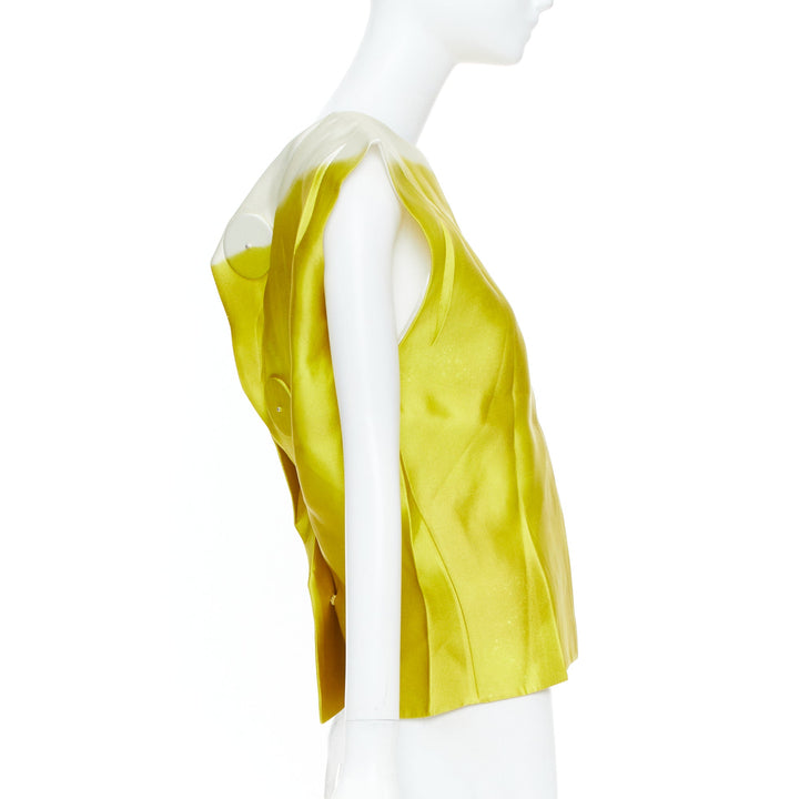 PRADA 2023 Runway yellow printed tie dye open back creased top blouse IT36 XXS