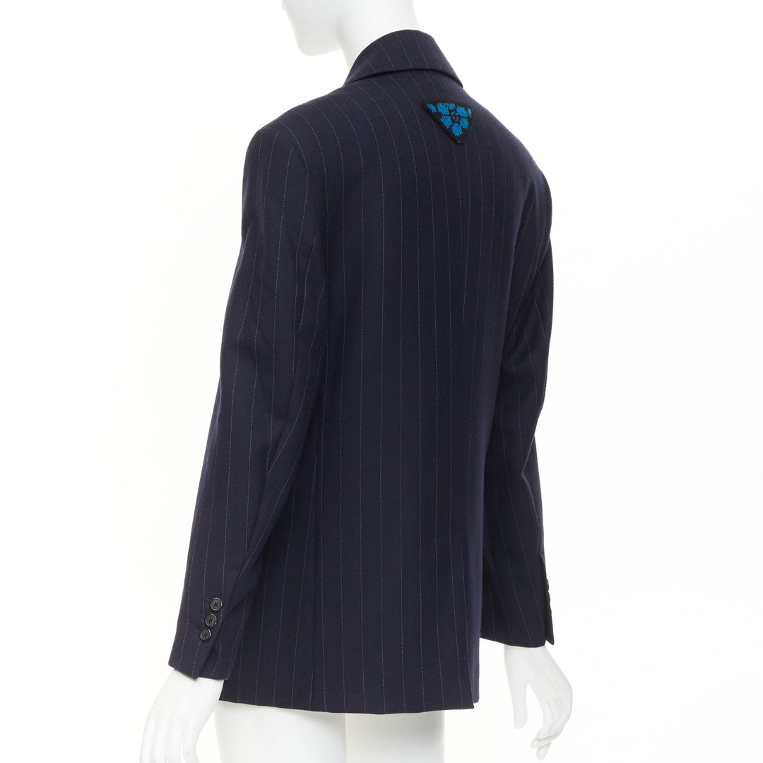 PRADA 2021 navy pinstripe virgin wool single-breasted boxy blazer jacket IT38 XS
