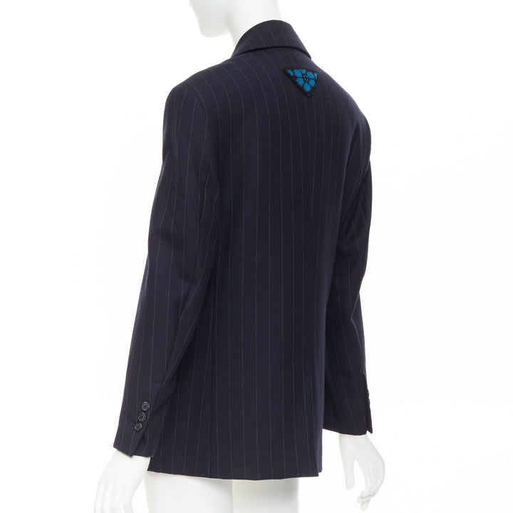 PRADA 2021 navy pinstripe virgin wool single-breasted boxy blazer jacket IT38 XS