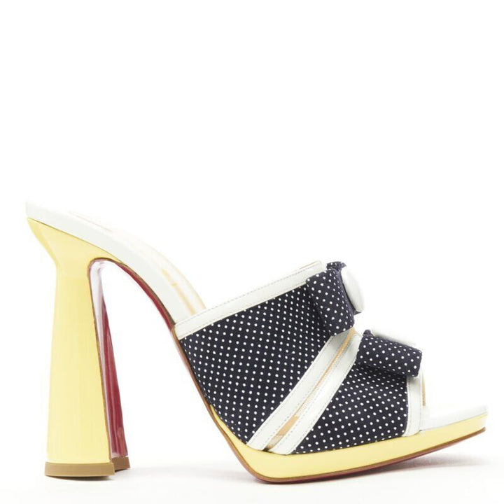 CHRISTIAN LOUBOUTIN Miss Daisy 120 navy polka dot bow platform mule EU36.5