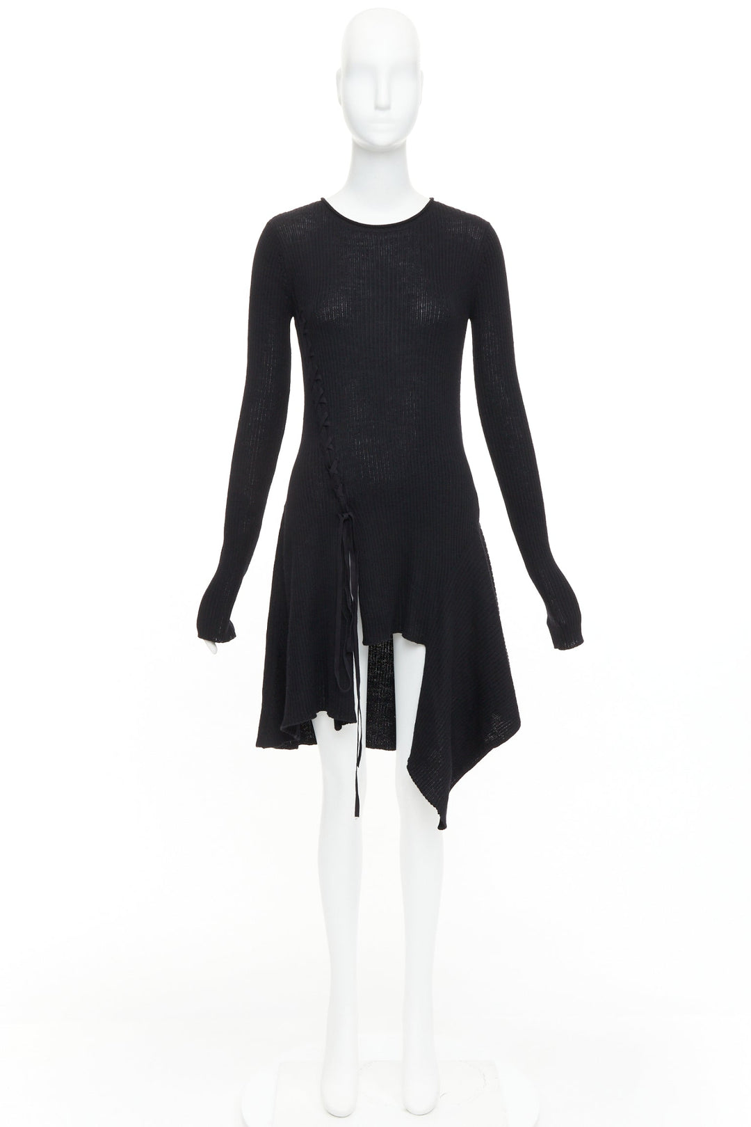 Y'S YOHJI YAMAMOTO black  wool laced up handkerchief hem sweater JP2 M